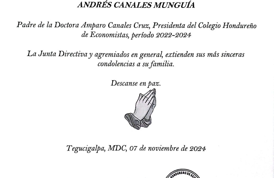 La Junta Directiva y agremiados en general, extienden sus más sinceras condolencias a su familia.