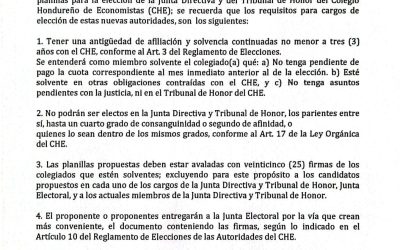 Convocatoria a Elecciones de las nuevas autoridades del Colegio Hondureño de Economistas período 2026-2028.