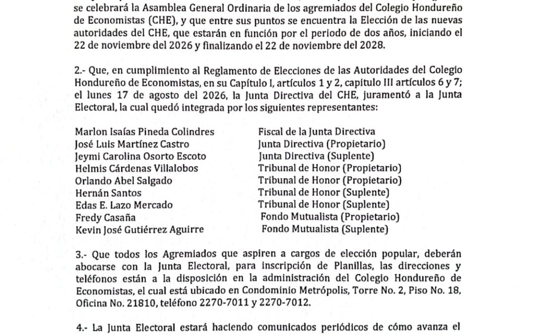 Convocatoria a Elecciones del CHE 2026